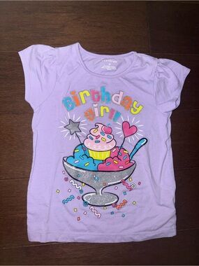 healthtex Lilac 'Birthday Girl' Short Sleeve Graphic Tee with Colorful Sundae